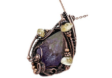 Load image into Gallery viewer, Amethyst Crystal Wire Wrapped Pendant in Bronze with Citrine Nuggets - Heather Jordan Jewelry