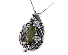 Load image into Gallery viewer, Moldavite Pendant Wire-Wrapped Sterling Silver Herkimer Diamonds Tektite Jewelry Space Enthusiast Necklace - Heather Jordan Jewelry