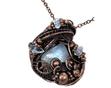 Load image into Gallery viewer, Rainbow Moonstone &amp; Herkimer Diamond Pendant: Bronze Wire Wrap Necklace - Heather Jordan Jewelry