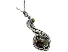 Load image into Gallery viewer, Dragon Bloodstone Pendant with Swarovski Crystal, Sterling Silver Wire Wrap