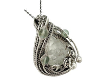 Load image into Gallery viewer, UV-Fluorescent, Mexican Hyalite Opal Wire-Wrapped Pendant in Sterling Silver with Fluorite