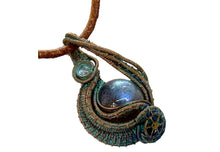 Load image into Gallery viewer, Verdigris Gemstone Steampunk Pendant: Copper Wire Wrap, Swirl Model
