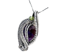 Load image into Gallery viewer, Amethyst Mini Woven Teardrop Pendant with Peridot: Sterling Silver Wire Wrap - Heather Jordan Jewelry