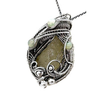 Load image into Gallery viewer, Libyan Desert Glass and Ethiopian Welo Opal Pendant - Sterling Silver Wire-Wrapped Tektite Jewelry - Heather Jordan Jewelry