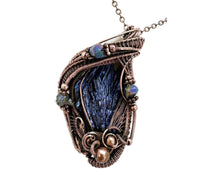 Load image into Gallery viewer, Titanium Aura Kyanite Fan Pendant: Copper Wire-Wrapped with Ti-Aura Quartz Crystals - Heather Jordan Jewelry