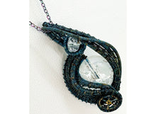 Load image into Gallery viewer, Steampunk Verdigris Crackle Quartz Pendant, Wire-Wrapped in Brass with Herkimer Diamond