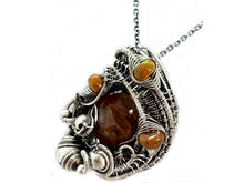 Load image into Gallery viewer, Spessartine Garnet and Ethiopian Welo Opal Pendant: Sterling Silver Wire Wrap