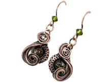 Load image into Gallery viewer, Dragon Bloodstone Wire-Wrapped Jewelry Set: Bronze Necklace &amp; Earrings with Swarovski Crystal Swish Design - Heather Jordan Jewelry