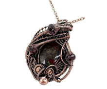 Load image into Gallery viewer, Dragon Blood Jasper Wire Wrapped Pendant in Bronze with Garnet - Heather Jordan Jewelry