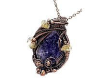Load image into Gallery viewer, Amethyst Druzy Pendant with Citrine Nuggets: Copper Wire-Wrapped Geode Jewelry - Heather Jordan Jewelry