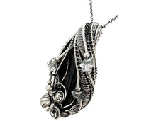 Load image into Gallery viewer, Twinned Vivianite Crystal Wire-Wrapped Pendant in Sterling Silver with Herkimer Diamonds