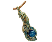 Load image into Gallery viewer, Custom Verdigris Gemstone Pendant, Brass Wire Wrap, "Comet" Model
