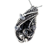 Load image into Gallery viewer, Vivianite Crystal Pendant: Sterling Silver Wire-Wrapped with Herkimer Diamonds, Gothic Gemstone Jewelry - Heather Jordan Jewelry