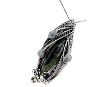Load image into Gallery viewer, Stromatolite Pendant: Kambaba Jasper Fossil Necklace with Labradorite, Sterling Silver Wire Wrap - Heather Jordan Jewelry