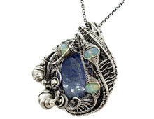 Load image into Gallery viewer, Tanzanite and Ethiopian Welo Opal Pendant: Sterling Silver Wire Wrap