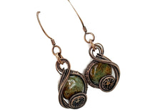 Load image into Gallery viewer, African Green Opal Steampunk Earrings in Bronze