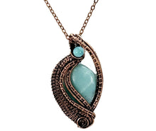 Load image into Gallery viewer, Amazonite Mini Woven Teardrop Pendant: Bronze Wire Wrap with Peruvian Blue Opal - Heather Jordan Jewelry