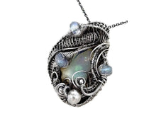 Load image into Gallery viewer, Wire-Wrapped Ethiopian Opal Pendant, Sterling Silver, Rainbow Moonstone Gemstone Jewelry - Heather Jordan Jewelry