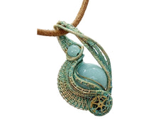 Load image into Gallery viewer, Verdigris Gemstone Steampunk Pendant: Brass Wire Wrap, Swirl Model