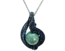 Load image into Gallery viewer, Steampunk Verdigris Hemo Jasper Necklace w Malachite/Azurite, Bronze Wire Wrap