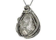Load image into Gallery viewer, UV-Fluorescent, Mexican Hyalite Opal Wire-Wrapped Pendant in Sterling Silver with Fluorite