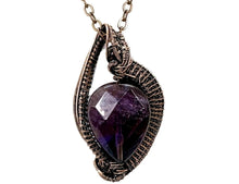 Load image into Gallery viewer, Amethyst Mini Woven Teardrop Pendant with Garnet: Bronze Wire Wrap - Heather Jordan Jewelry