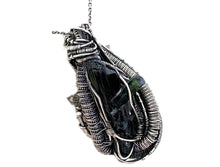 Load image into Gallery viewer, Vivianite Crystal Pendant: Sterling Silver Wire-Wrapped with Herkimer Diamonds, Gothic Gemstone Jewelry - Heather Jordan Jewelry