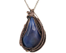 Load image into Gallery viewer, HUGE Blue Geode Pendant with Sunstone: Copper Wire-Wrapped Druzy Jewelry