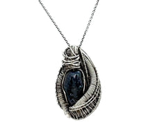 Load image into Gallery viewer, Cultured Black Freshwater Pearl Pendant with Rhodolite Garnet and Sterling Silver Wire Wrap
