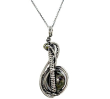 Load image into Gallery viewer, Dragon Bloodstone Pendant with Swarovski Crystal, Sterling Silver Wire Wrap
