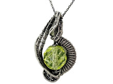Load image into Gallery viewer, UV-Reactive Glass Pendant in Sterling Silver with Watch Gear: Steampunk Jewelry