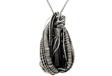 Load image into Gallery viewer, Twinned Vivianite Crystal Pendant with Watch Gears and Rhodolite Garnet : Sterling Silver Wire-Wrap, Gothic Crystal Jewelry