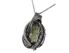 Load image into Gallery viewer, Moldavite Pendant Wire-Wrapped Sterling Silver Herkimer Diamonds Tektite Jewelry Space Enthusiast Necklace - Heather Jordan Jewelry