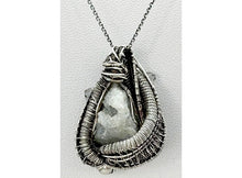 Load image into Gallery viewer, UV-Fluorescent Zincite Druzy Pendant: Sterling Silver Wire-Wrap with Herkimer Diamonds