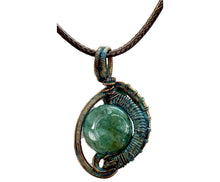 Load image into Gallery viewer, Verdigris Mini Woven Circle Gemstone Pendant in Copper