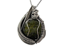 Load image into Gallery viewer, Large Moldavite Pendant Wire-Wrapped in Sterling Silver with Herkimer Diamonds Tektite Jewelry
