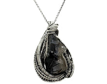 Load image into Gallery viewer, UV-Fluorescent, Black Rose Fluorite Pendant with Herkimer Diamonds: Sterling silver wire wrap