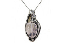 Load image into Gallery viewer, Rose Quartz Mini Woven Teardrop Pendant with Rainbow Moonstone: Sterling Silver Wire Wrap - Heather Jordan Jewelry