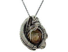 Load image into Gallery viewer, Spessartine Garnet and Ethiopian Welo Opal Pendant: Sterling Silver Wire Wrap