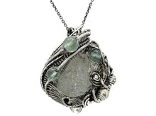 Load image into Gallery viewer, UV-Fluorescent, Mexican Hyalite Opal Wire-Wrapped Pendant in Sterling Silver with Fluorite