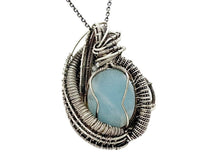 Load image into Gallery viewer, Larimar and Ethiopian Welo Opal Pendant: Sterling Silver Wire Wrap