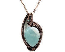 Load image into Gallery viewer, Amazonite Mini Woven Teardrop Pendant: Bronze Wire Wrap with Peruvian Blue Opal - Heather Jordan Jewelry