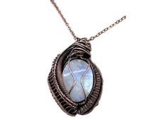 Load image into Gallery viewer, Rainbow Moonstone &amp; Herkimer Diamond Pendant: Bronze Wire Wrap Pendant Necklace - Heather Jordan Jewelry