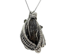 Load image into Gallery viewer, Black Kyanite Fan Pendant - Sterling Silver Wire-Wrap with Green Tourmaline Crystals