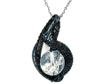 Load image into Gallery viewer, Steampunk Verdigris Crackle Quartz Pendant, Wire-Wrapped in Brass with Herkimer Diamond