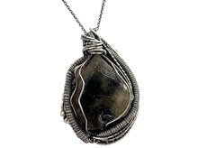 Load image into Gallery viewer, UV-Fluorescent, Black Rose Fluorite Druzy Pendant with Herkimer Diamonds: Sterling Silver Wire Wrap
