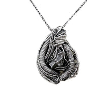 Load image into Gallery viewer, Sikhote-Alin Meteorite Pendant with Peridot, Wire-Wrapped in Sterling Silver - Heather Jordan Jewelry