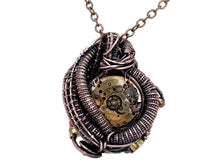 Load image into Gallery viewer, Red Liquid Steampunk Sensory Pendant: Bronze Wire-Wrapped Necklace with Swarovski Crystal - Heather Jordan Jewelry