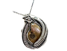 Load image into Gallery viewer, Ammonite Fossil Pendant with Aquamarine: Sterling Silver Wire Wrapped Shell Necklace - Heather Jordan Jewelry