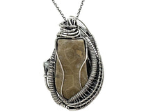 Load image into Gallery viewer, Petoskey Stone Wire-Wrapped Pendant with Aquamarine in Sterling Silver - Heather Jordan Jewelry